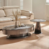 Gray Stainless Steel Coffee Table Set With Two Drawers