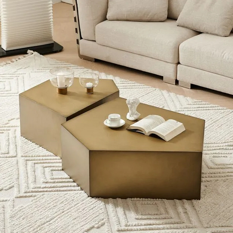 Copper Stainless Steel Coffee Table Set With Pentagon Shape