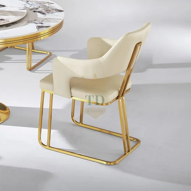 Gold Stainless Steel Modern Dining Chair With Armrest