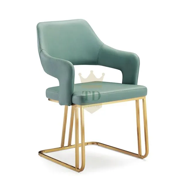 Gold Stainless Steel Modern Dining Chair With Armrest