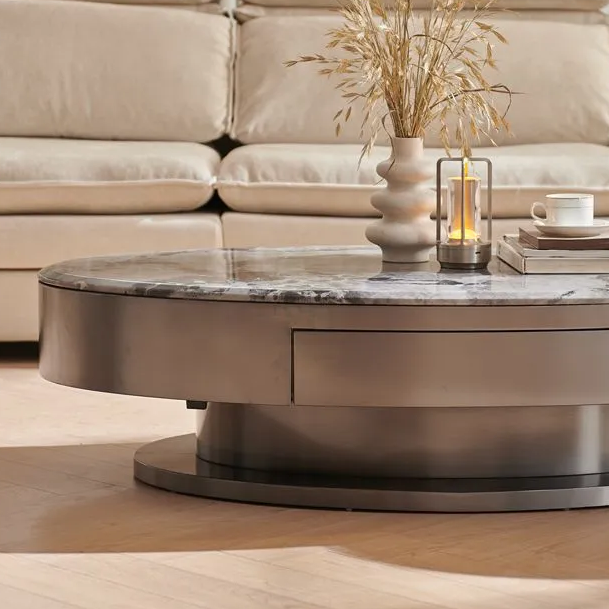 Gray Stainless Steel Coffee Table Set With Two Drawers