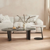 Gray Stainless Steel Coffee Table Set With Mango Shape Marble Top