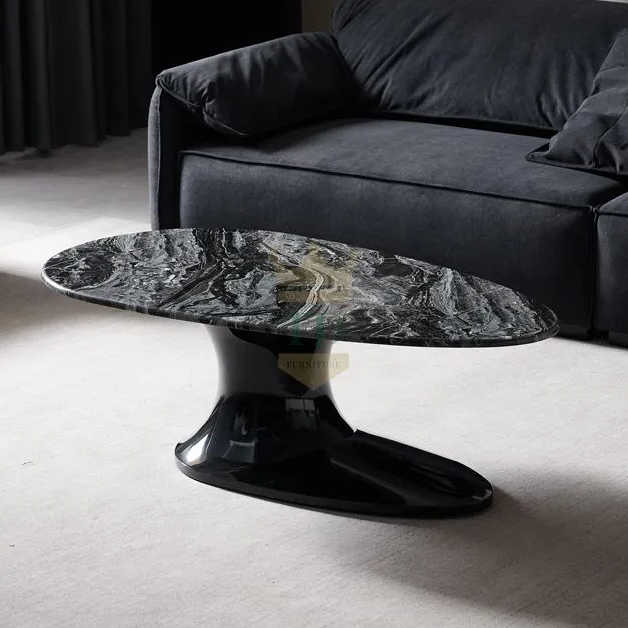 Shoe Base Coffee Table With Marble Top