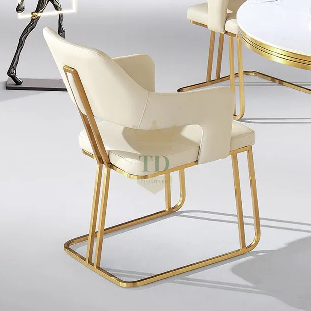 Gold Stainless Steel Modern Dining Chair With Armrest