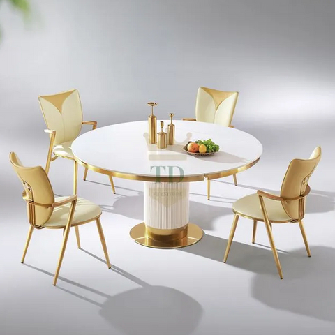 Gold Stainless Steel Round Expansion Table With Sintered Stone Top 