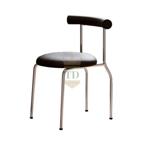 Circular Seat Plate Paired With Simple Line Silver Stainless Steel Frame Dining Chair