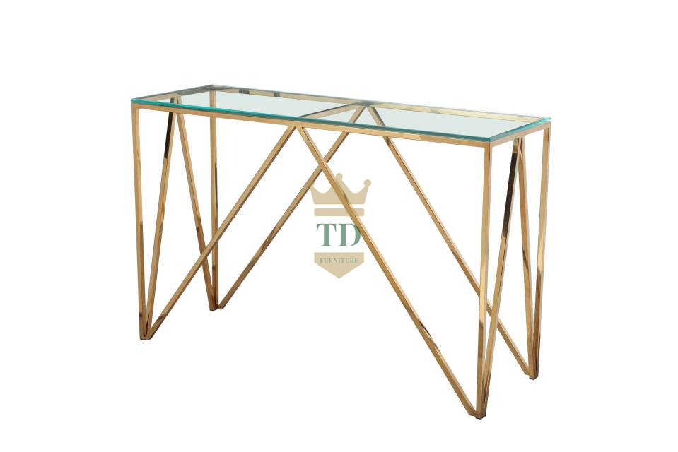 Gold Stainless Steel With Clear Glass Top Console Table