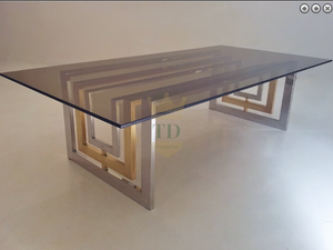 Gold & Silver Stainless Steel With Clear Glass Dining Table