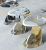 Luxury Marble Top Side Table with Gold - Toned Base, Artistic Accent Furniture