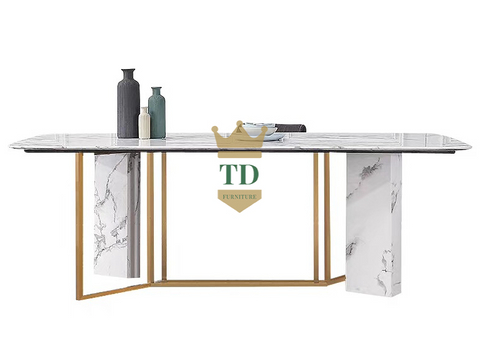 Gold Stainless Steel WithMarble Dining Table