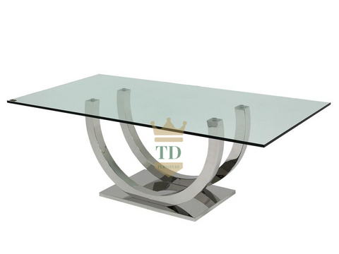 Silver Stainless Steel With Clear Glass Dining Table