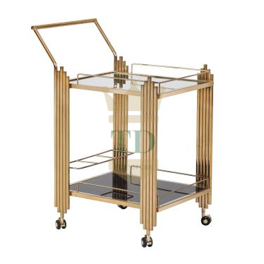 Gold Stainless Steel Bar Cart With Glass