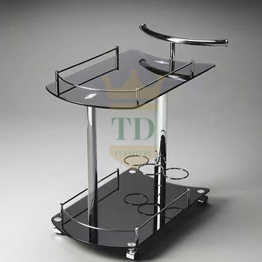 Silver SS Bar Cart With Black Glass