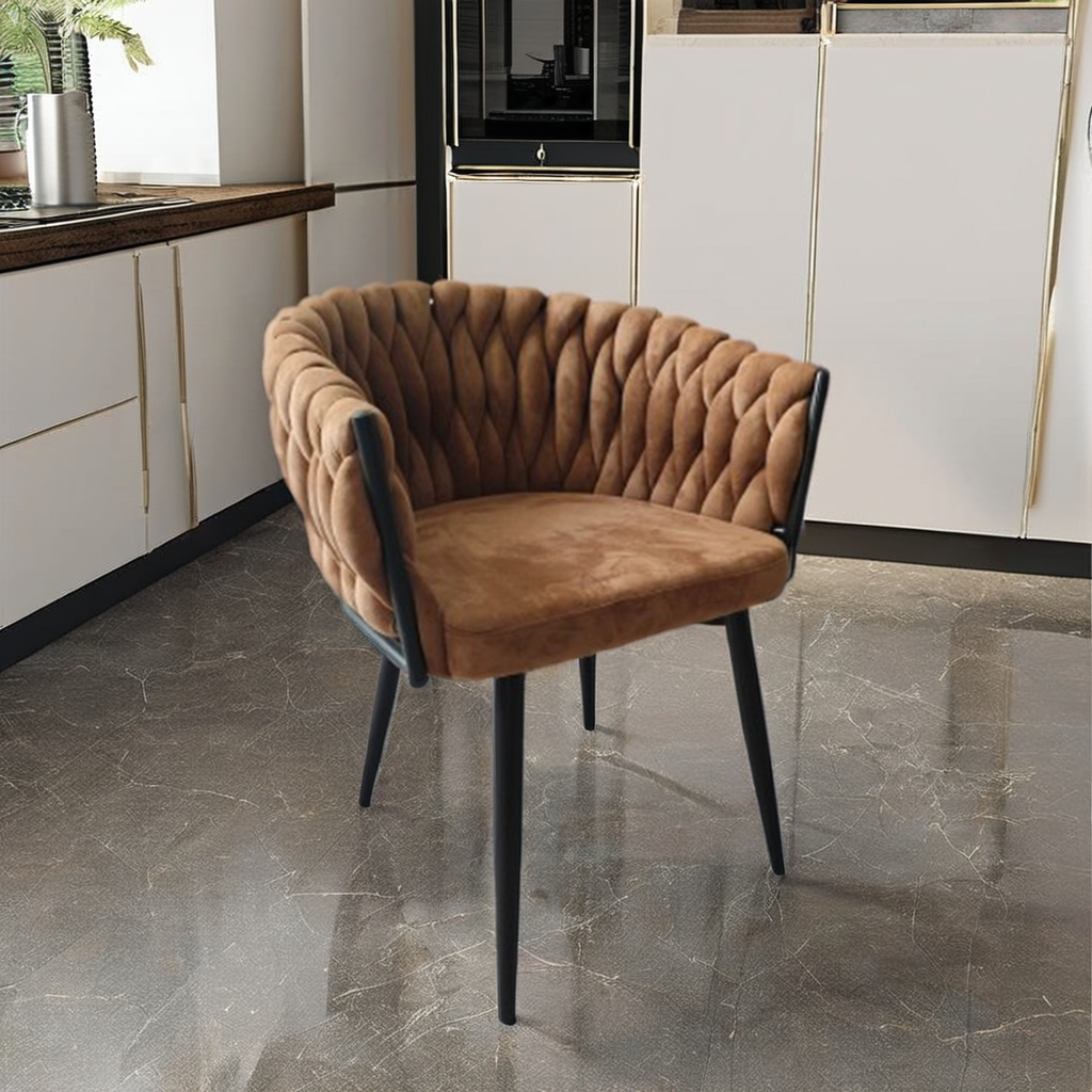 Modern Carbon Steel Dining Chair with Velvet-Woven Backrest for Home Kitchen Hotel or Apartment Use