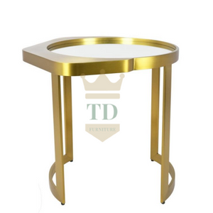 Gold Polished Stainless Steel End Table With Mirror Top