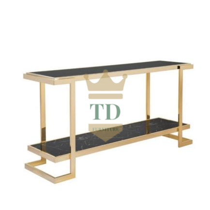 Gold Stainless Steel With Marble Top Console Table