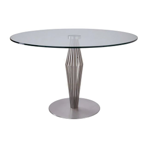 Modern Round Glass Dining Table with Stainless Steel Brushed Base - Compact Packaging