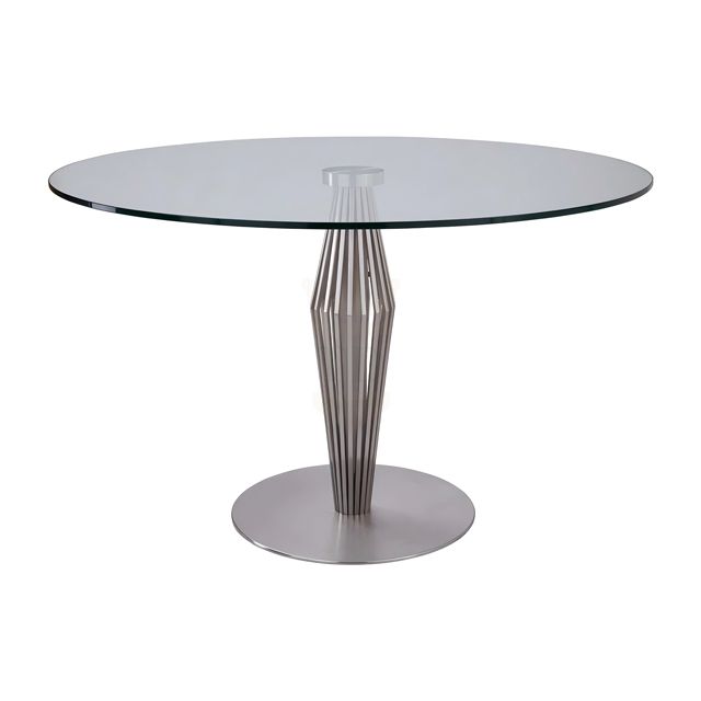 Modern Round Glass Dining Table with Stainless Steel Brushed Base - Compact Packaging
