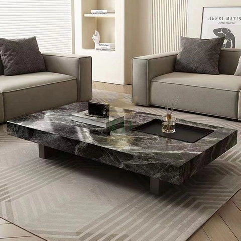 Full Rock Slab Top With Storage Coffee Table 