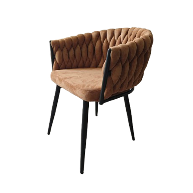 Modern Carbon Steel Dining Chair with Velvet-Woven Backrest for Home Kitchen Hotel or Apartment Use