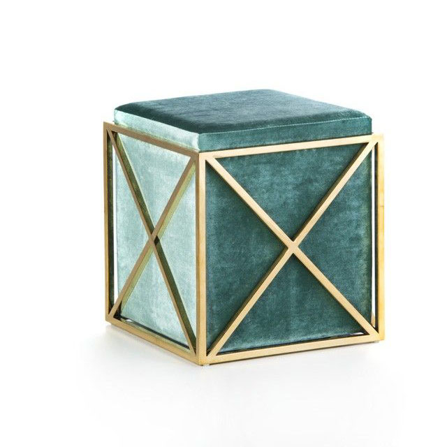 Square Stool Gold Stainless Steel Frame With Velvet Ottoman For Living Room, Dining Room