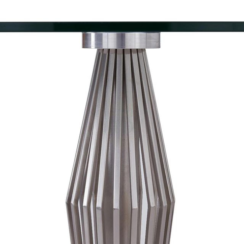 Modern Round Glass Dining Table with Stainless Steel Brushed Base - Compact Packaging