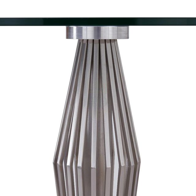 Modern Round Glass Dining Table with Stainless Steel Brushed Base - Compact Packaging