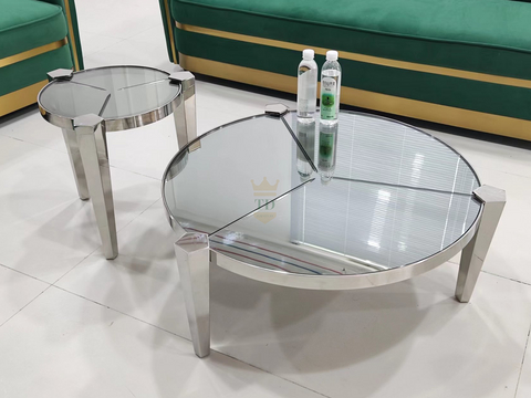 Silver Stainless Steel Coffee Table With Tempered Mirror