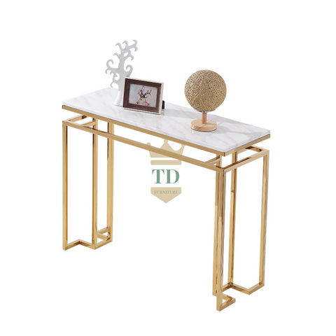 Gold Stainless Steel With Marble Console Table