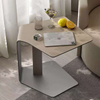 Carbon Steel End Table With Saddle Leather For Living Room