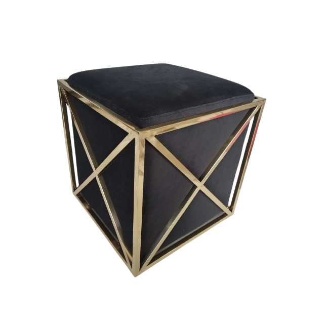 Square Stool Gold Stainless Steel Frame With Velvet Ottoman For Living Room, Dining Room