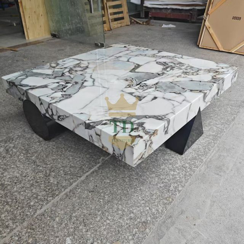 Italian Minimalist Elephant White Marble Square Coffee Table - Ocean Storm Design