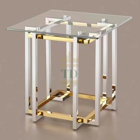 Small CBM End Table With Clear Glass Top