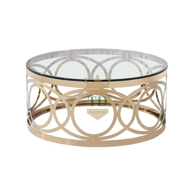 Exquisite Gold - Trimmed Round Glass Coffee Table - A Statement Piece for Your Living Space