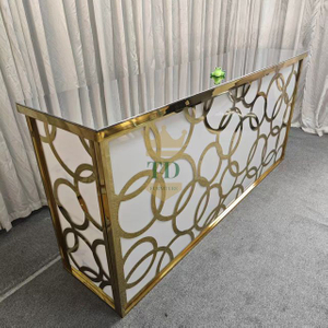 Luxury Gold - Accented White Glass Wedding Reception Desk with Circular Patterns