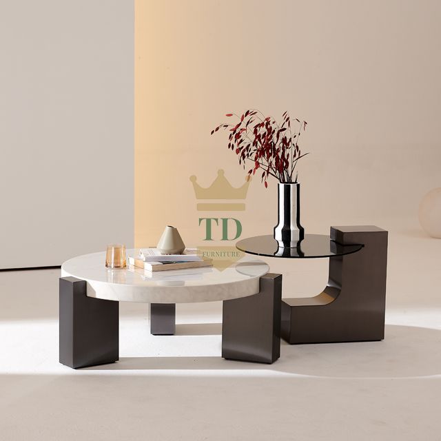 Modern Marble & Metal Round Coffee Table Set - Stylish Home Decor