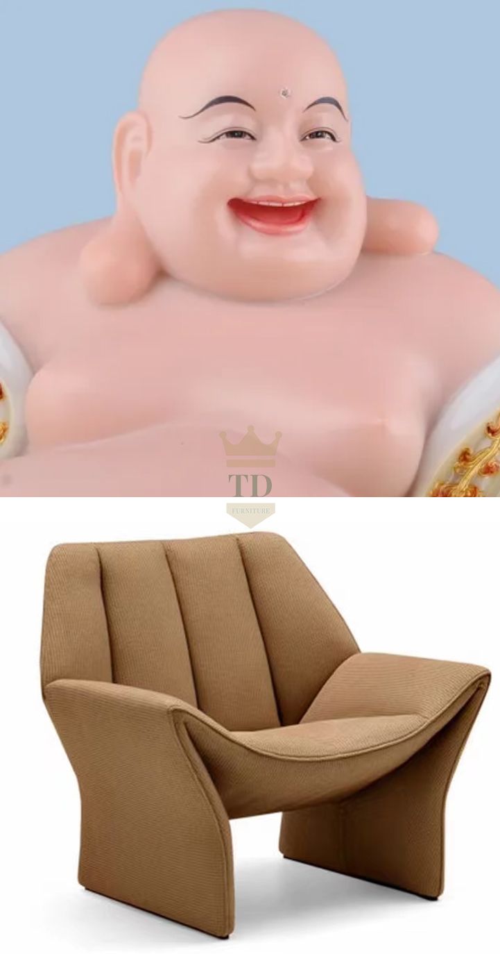 Upholstered Laughing Buddha Accent Armchair With Footrest