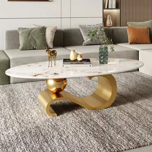 Rock Slab Top With S-shape And Ball Base Stainless Steel Coffee Table