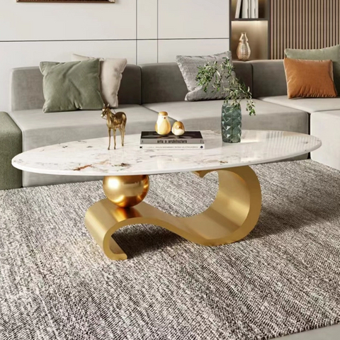 Rock Slab Top With S-shape And Ball Base Stainless Steel Coffee Table