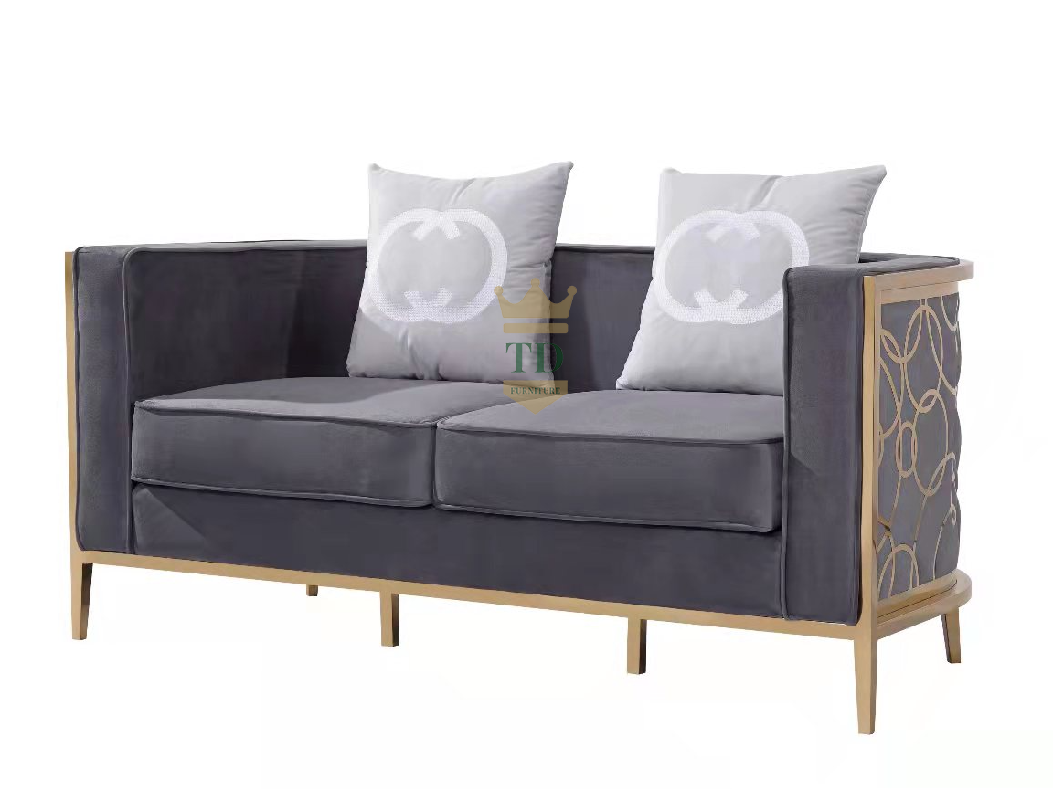 Gold Stainless Steel With Velvet Loveseat