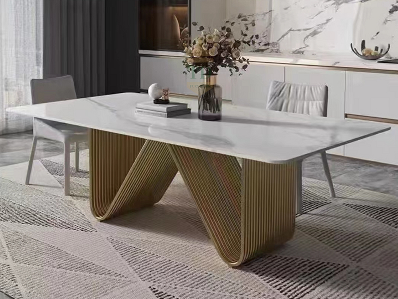 Marble Top Dining Table With W-Shape Base