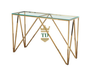 Gold Stainless Steel With Clear Glass Top Console Table