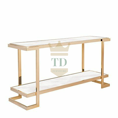 Gold Stainless Steel With Marble Top Console Table