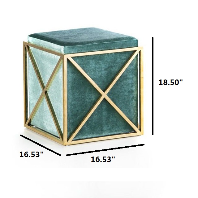 Square Stool Gold Stainless Steel Frame With Velvet Ottoman For Living Room, Dining Room