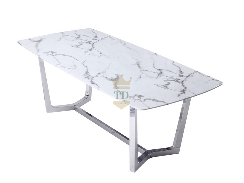 Small CBM Gold Stainless Steel With Marble Dining Table