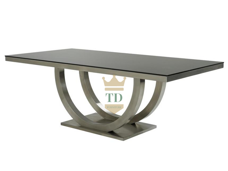 Brushed Stainless Steel With Glass Dining Table