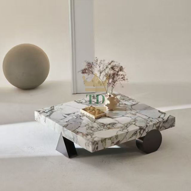 Italian Minimalist Elephant White Marble Square Coffee Table - Ocean Storm Design