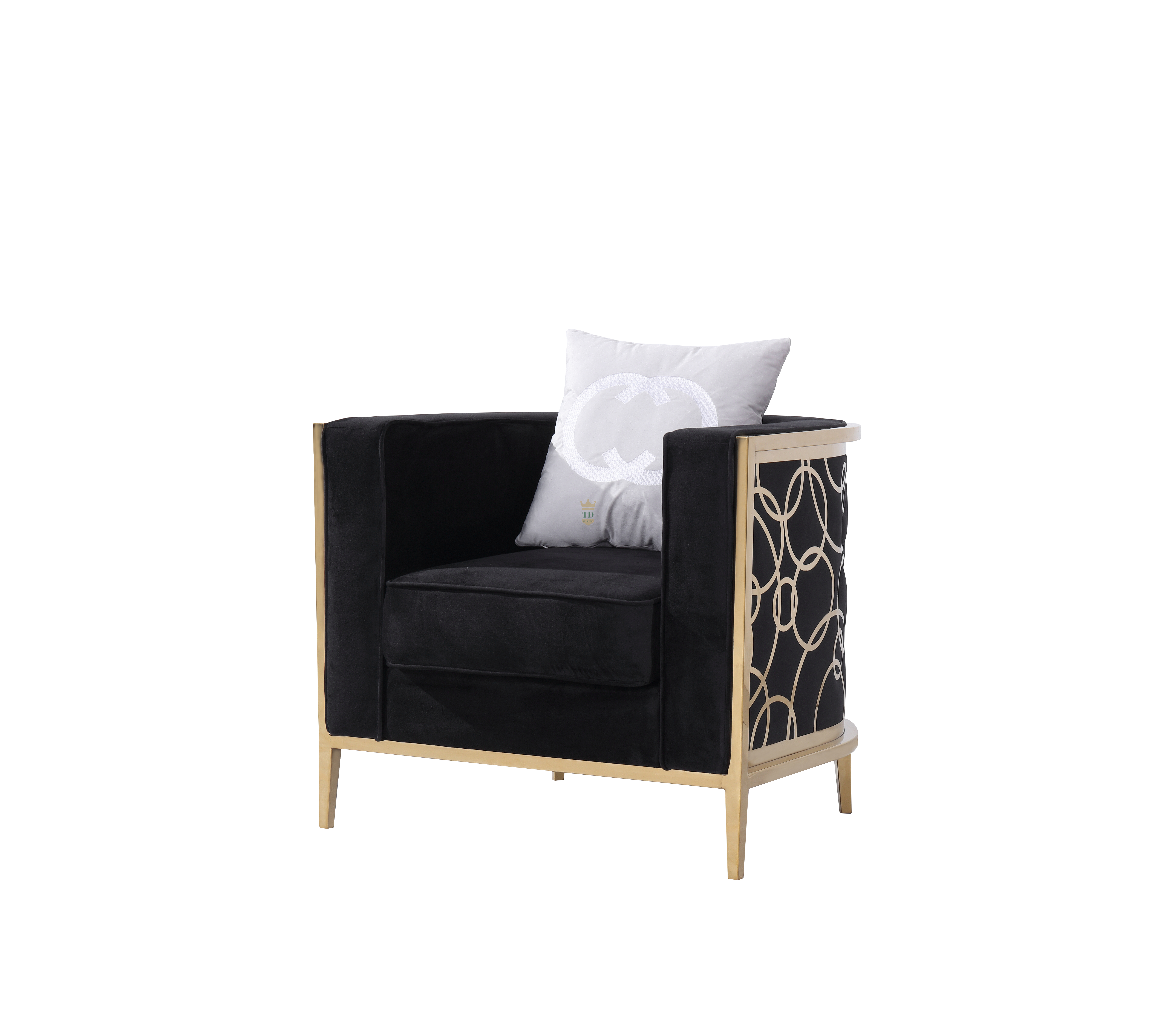 Contemporary Gold Stainless Steel Accent Chair With Pillow