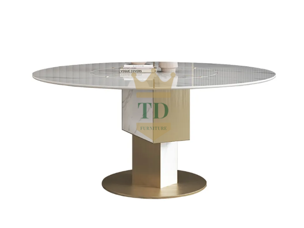 Gold Stainless Steel With Sintered Stone Round Dining Table