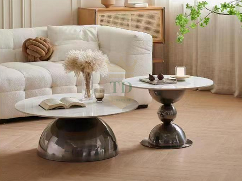 Set Of Two Stainless Steel Base Coffee Table With Sintered Stone Top